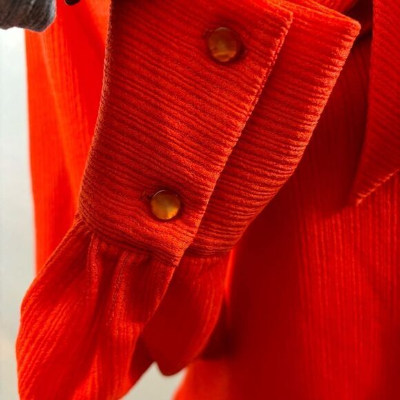Ladies vintage Janni Originals Textured Neck Tie Button Down Blouse Red Size 16 - Picture 10 of 11
